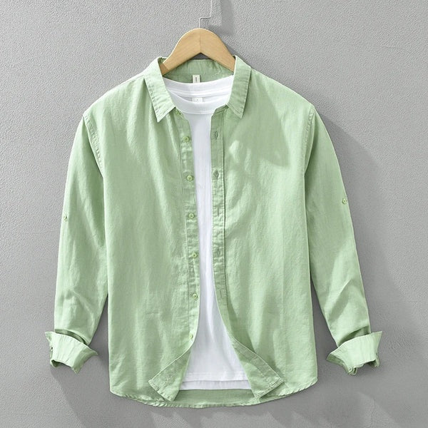 Camisa de Algodón-Lino Manga Larga Harbor – Verde