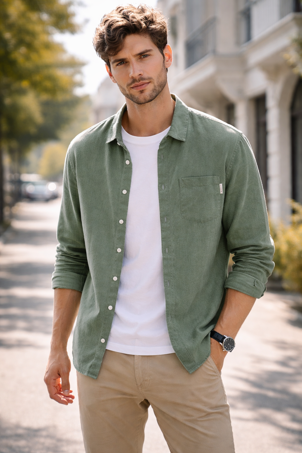 Camisa de Lino Manga Larga Harbor – Verde Oscuro