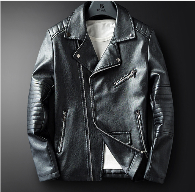 Chaqueta de Cuero Slim Biker - Negro