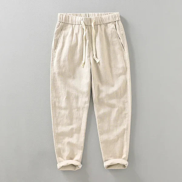 Dúo de Lino Harbor – Navy Blue Linen Shirt + Beige Linen Pants Set