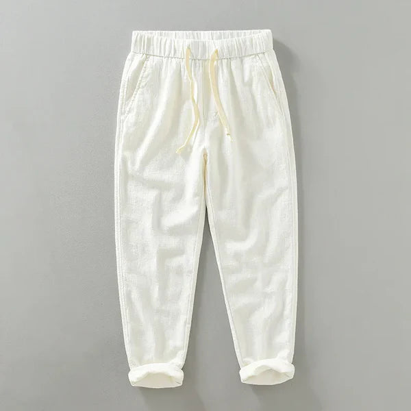 Dúo de Lino Harbor – Blue Linen Shirt + Off-White Linen Pants Set