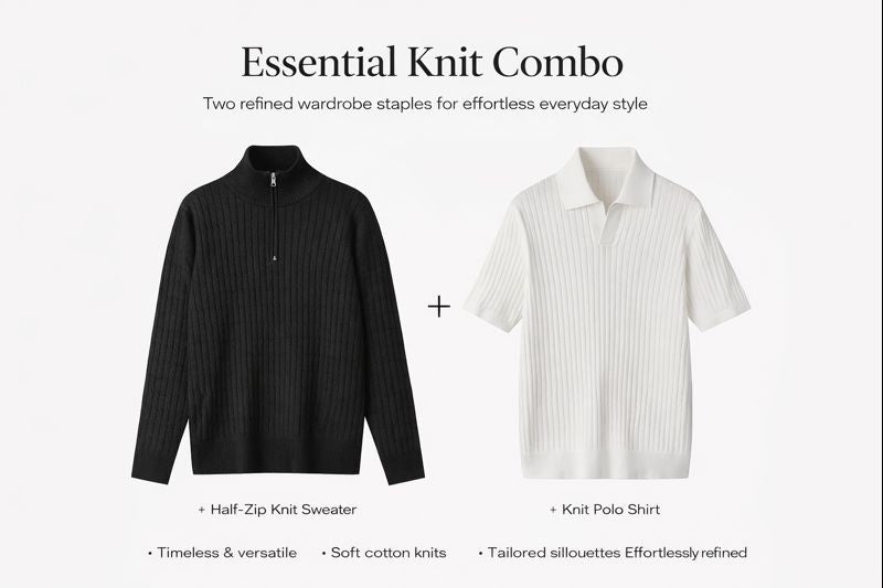 Combo Esencial de Punto (Half-Zip y Polo)
