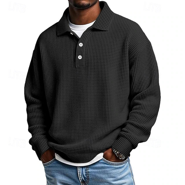 Polo Waffle de Manga Larga Rivett - Negro