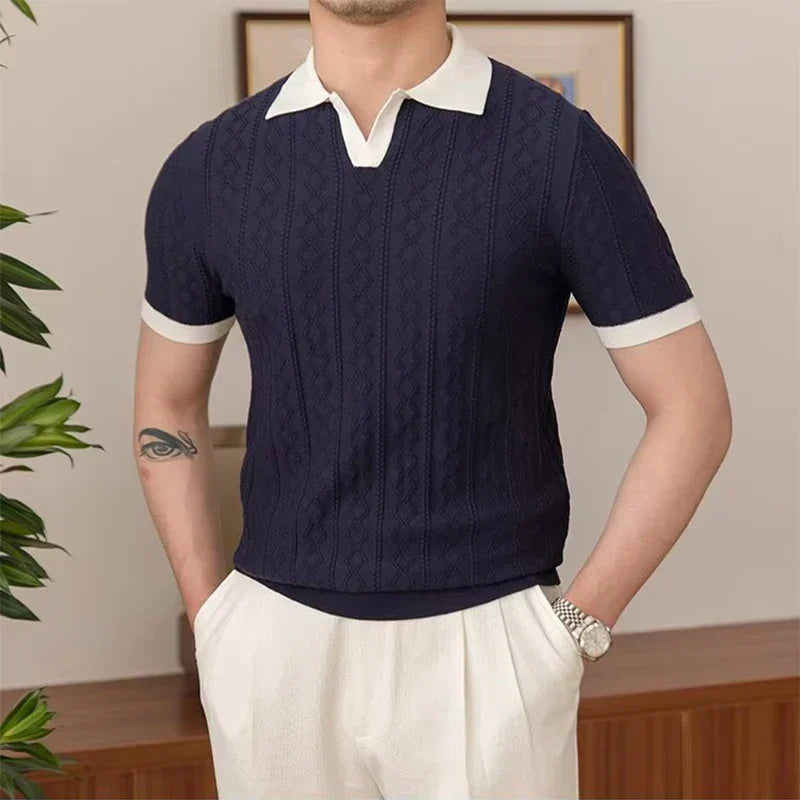 Cable-Knit Polo Shirt – Azul Marino