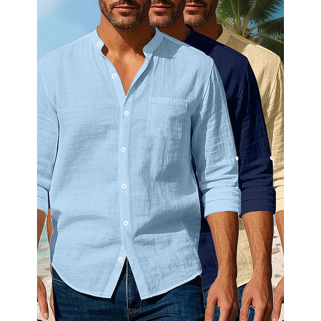 Conjunto Camisas Lino Brisa Riviera - Preto + Branco + Azul Marinho