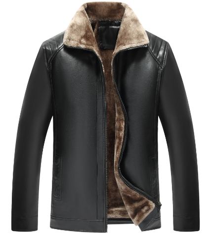 Chaqueta de Cuero Forrada Cuello Alto
