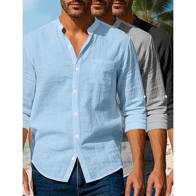 Conjunto Camisas Lino Brisa Riviera - Amarelo + Cáqui + Branco