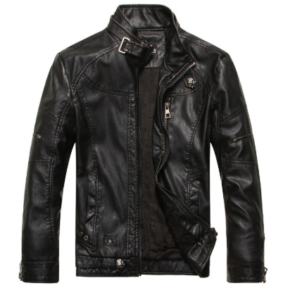 Chamarra Leather Rider Core de Cuello Alto - Negro