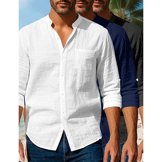Conjunto Camisas Lino Brisa Riviera - Preto + Branco + Azul Marinho