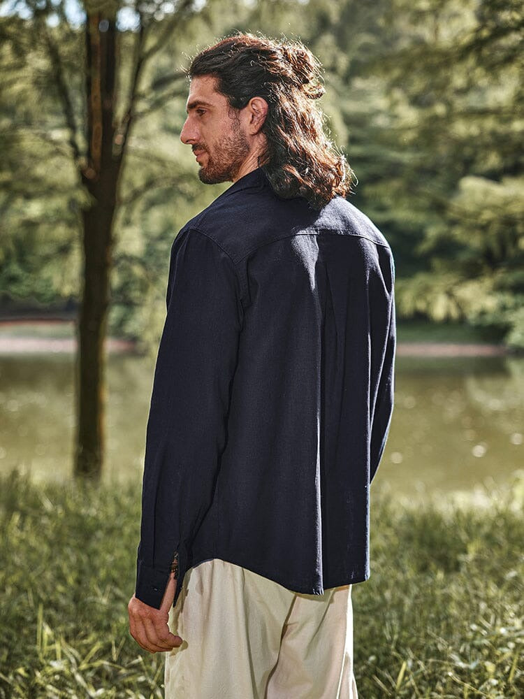 Camisa de Lino con Bolsillos - Azul Marino