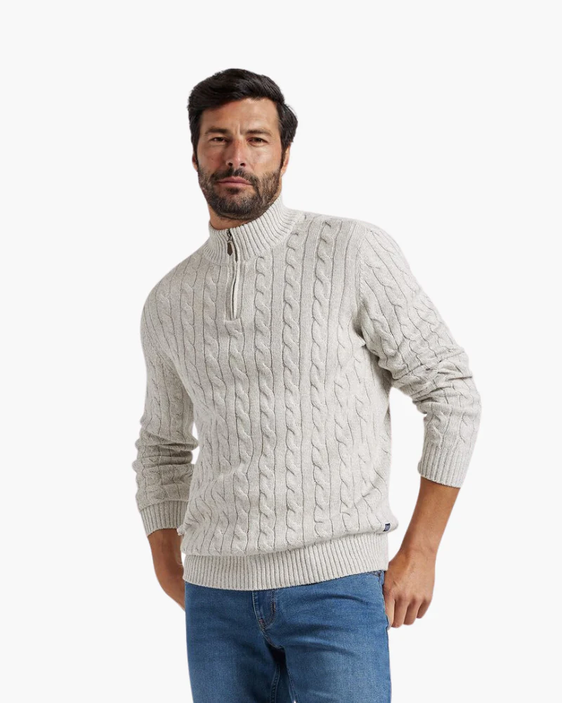 Suéter de punto trenzado con cremallera Verbier Heritage - Gris claro