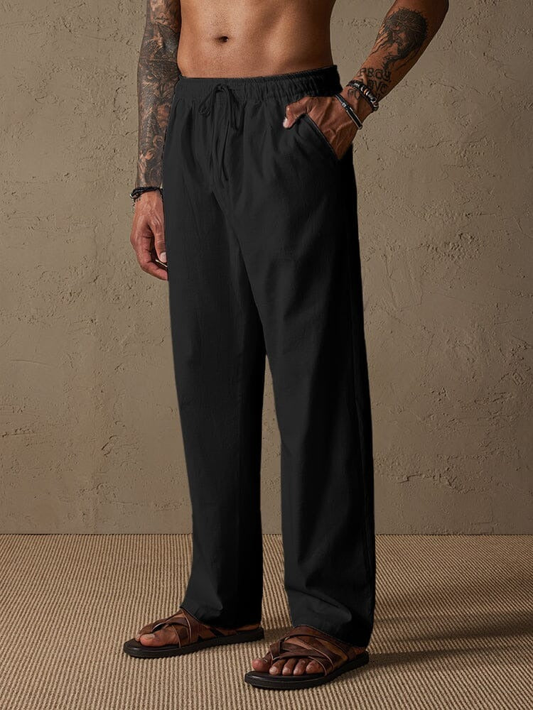 Pantalones de Lino con Cordón - Negro
