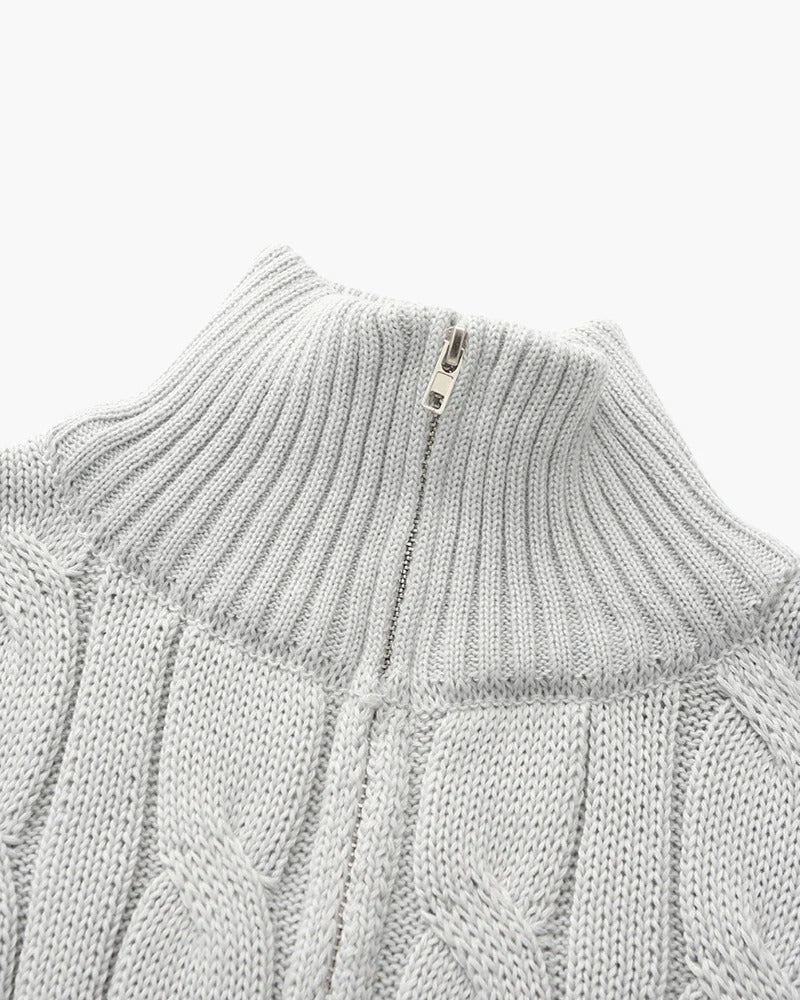 Suéter de punto trenzado con cremallera Verbier Heritage - Gris claro
