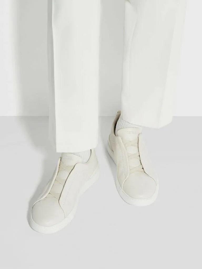 Triple Stitch Graneado Cuero Zapatillas – Blanco roto