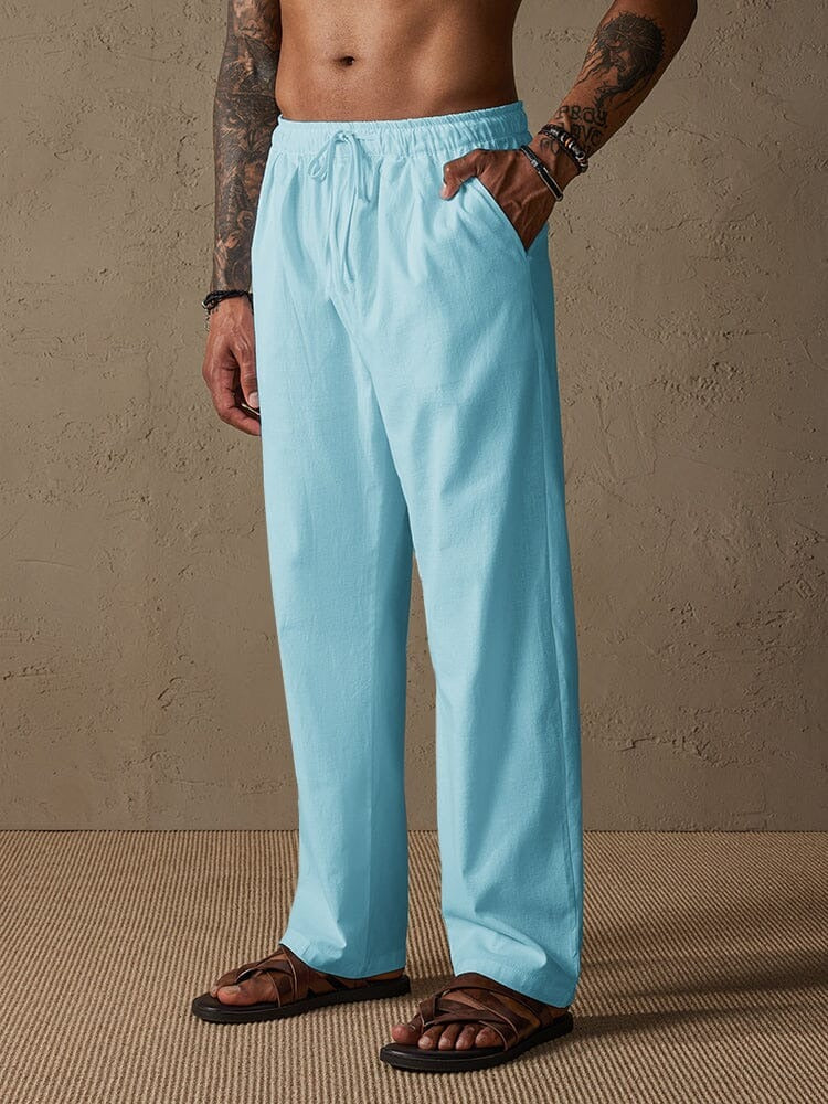 Pantalones de Lino con Cordón - Azul Marino