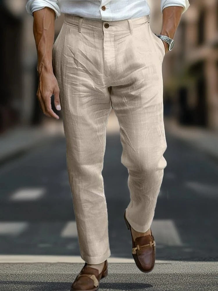 Pantalones de Lino con Bolsillos Inclinados - Gris