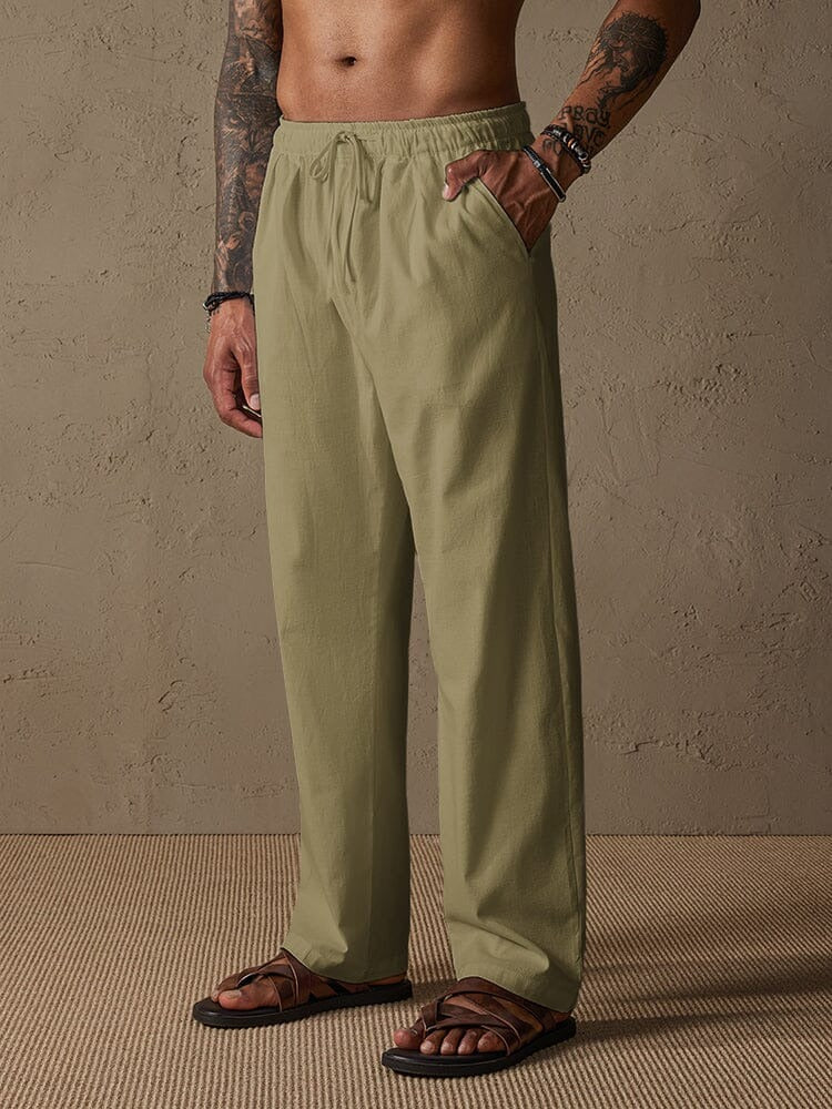 Pantalones de Lino con Cordón - Azul