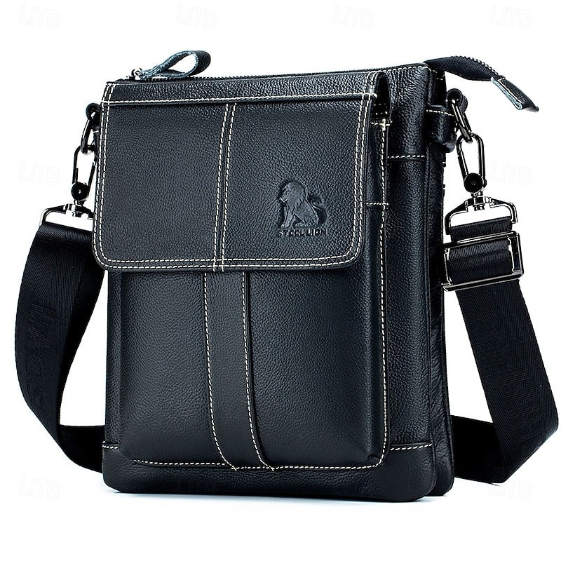Bolsa Crossbody de Cuero con Cierre - Negro