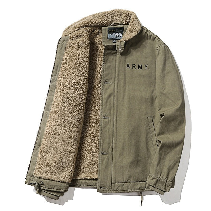 Chaqueta Estilo Militar con Forro de Borrego - Verde Claro