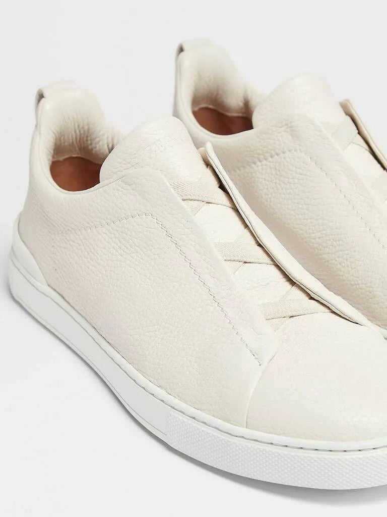Triple Stitch Graneado Cuero Zapatillas – Blanco roto