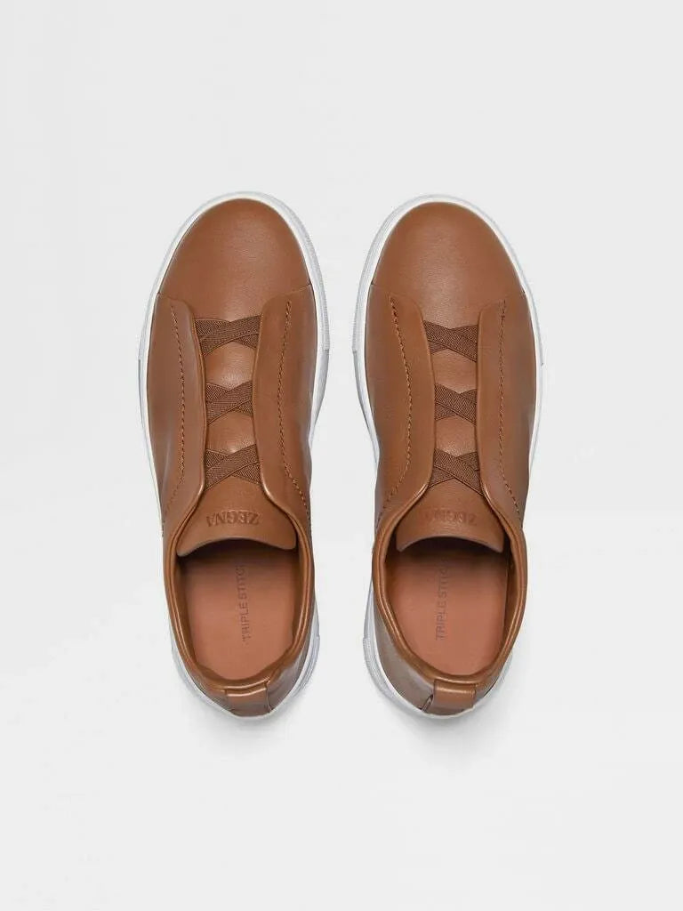 Triple Stitch Cuero Zapatillas – Canela