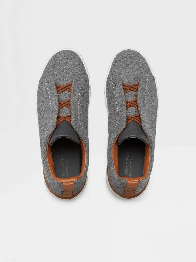 Triple Stitch Lana Cuero Zapatillas – Gris/Marrón