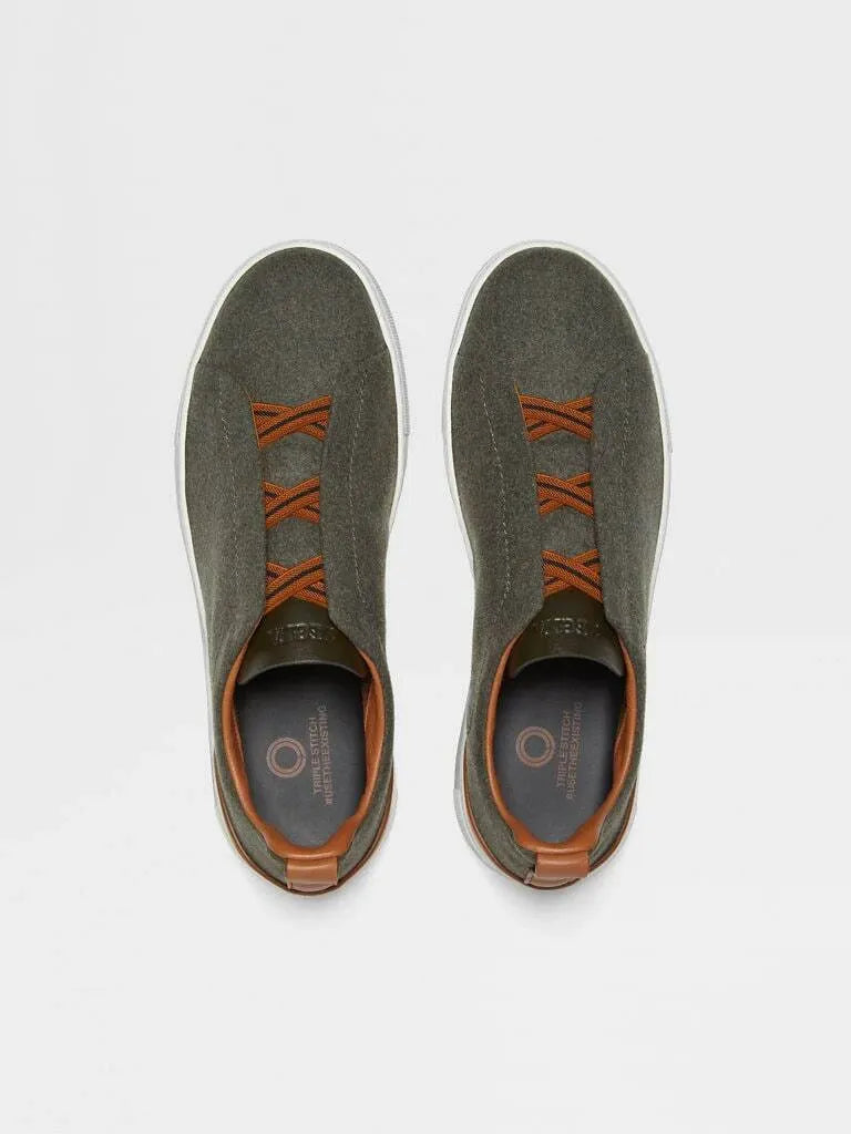 Triple Stitch Lona Cuero Zapatillas – Marrón/Naranja