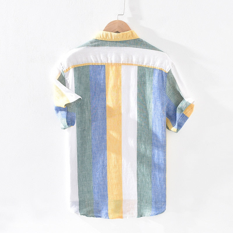 Camisa de Lino Manga Corta con Rayas Sunset – Multicolor