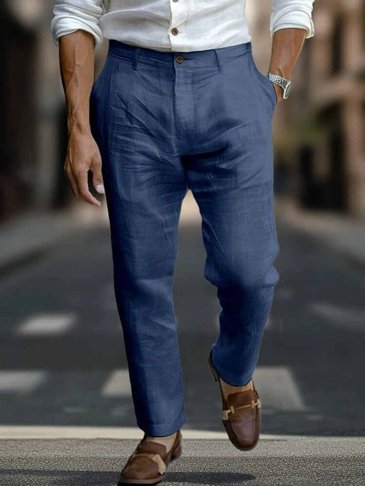 Pantalones de Lino con Bolsillos Inclinados - Negro