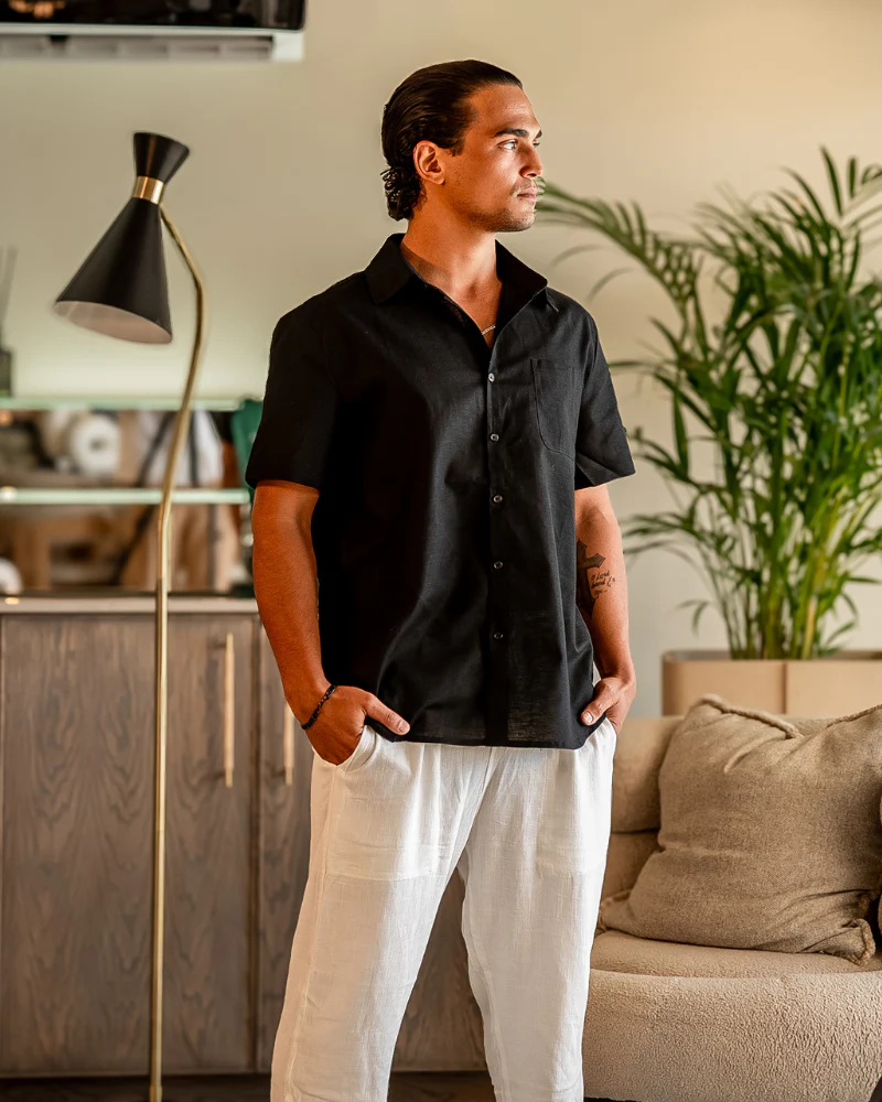 Camisa Clásica de Lino – Negro