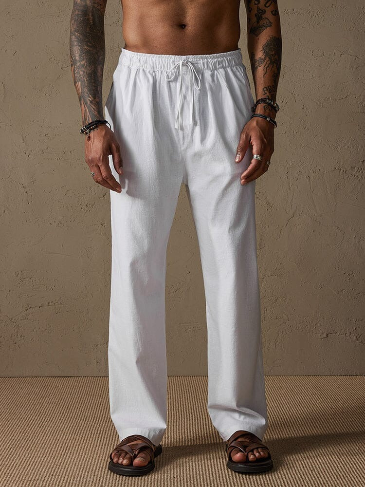 Pantalones de Lino con Cordón - Blanco