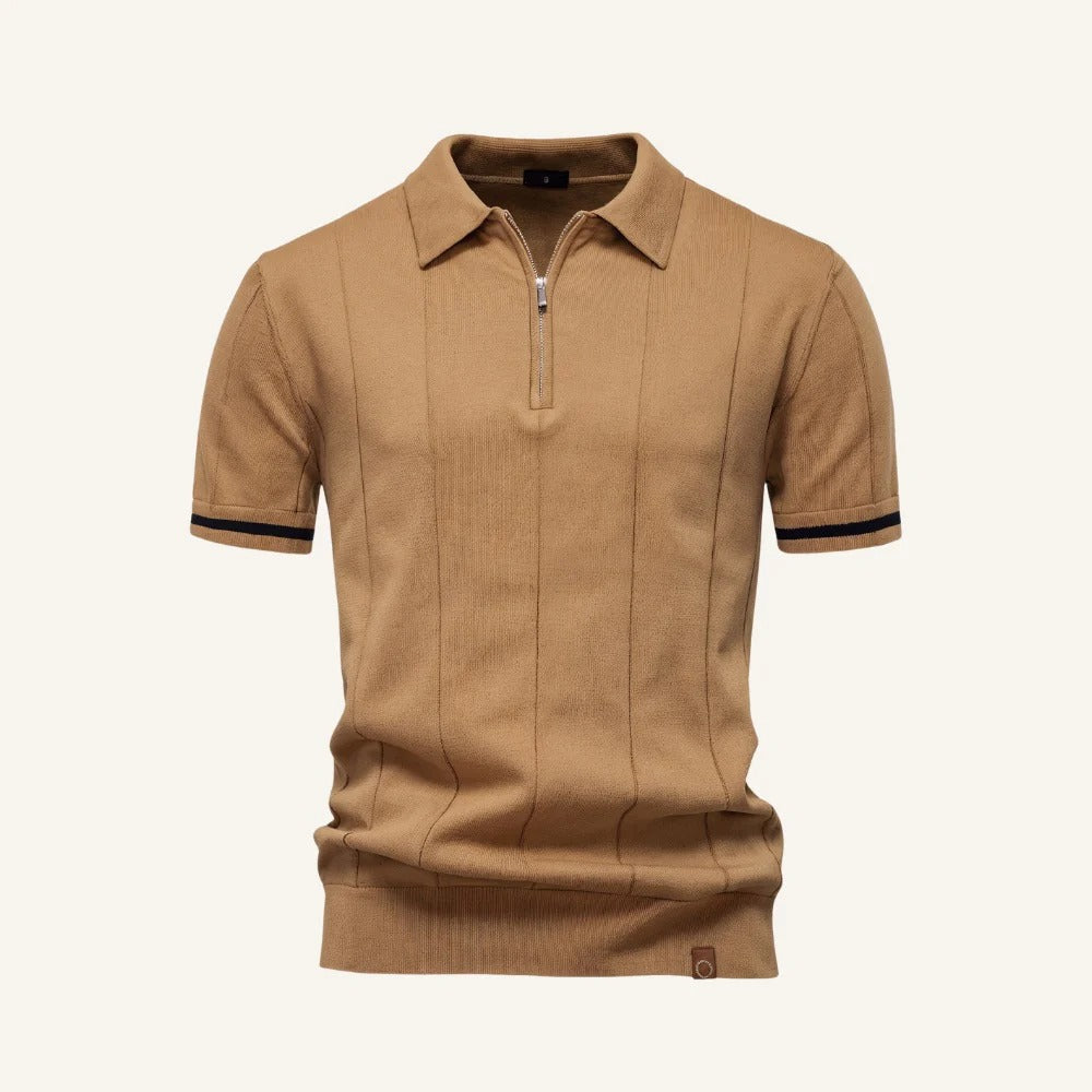 Polo de punto Vittorio con media cremallera - Marrón claro
