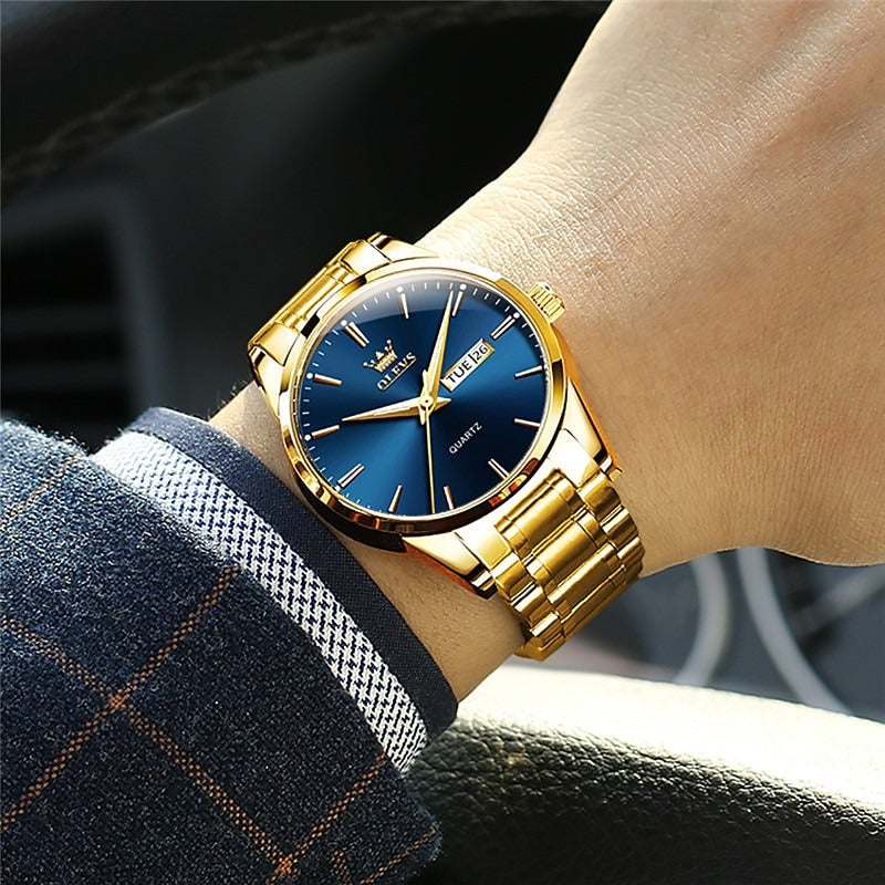 Reloj Ejecutivo con Calendario - Azul/Dorado