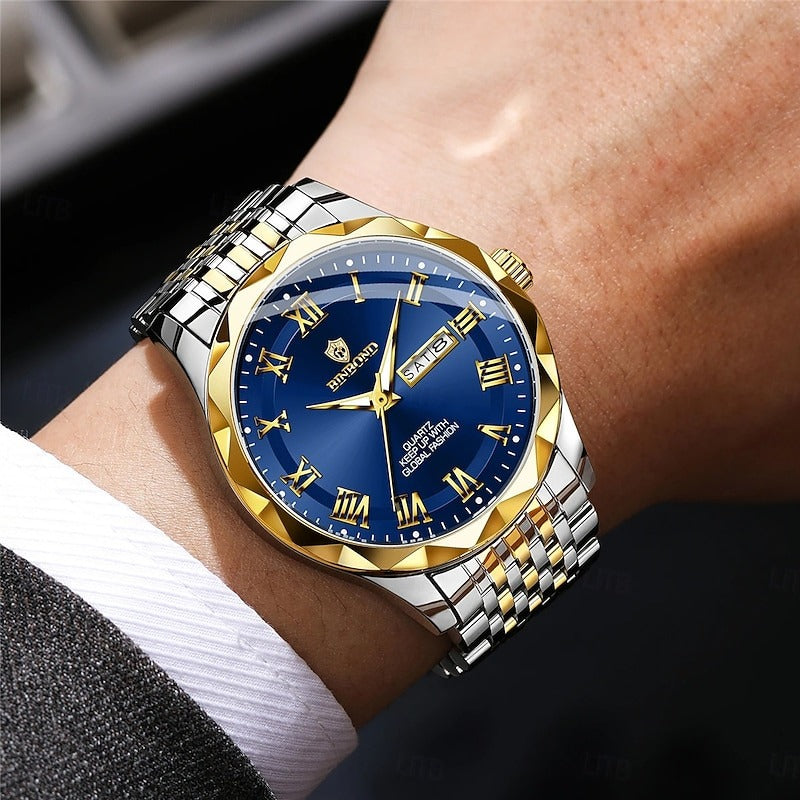 Reloj Romano con Calendario - Azul/Dorado