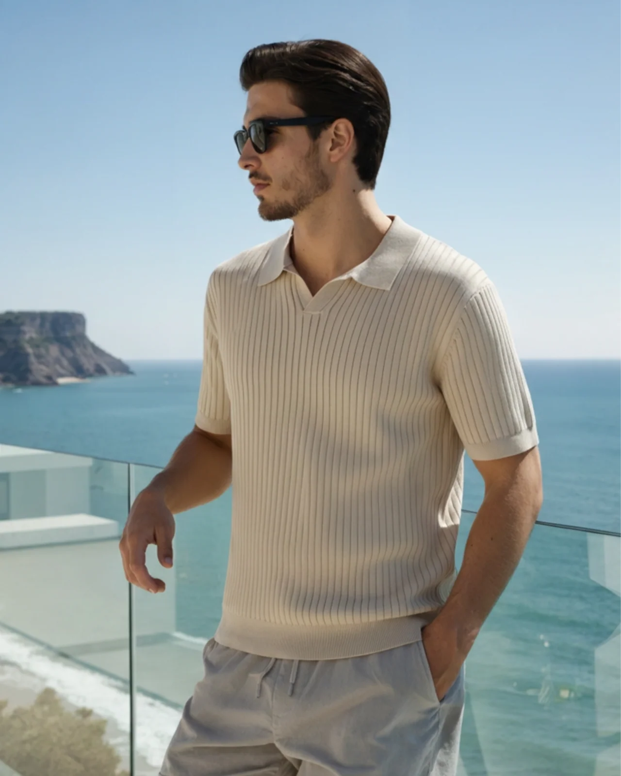 Polo de Punto Acanalado – Crema