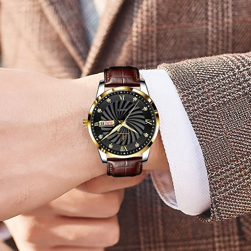 Reloj de Cuero Espiral - Negro/Dorado