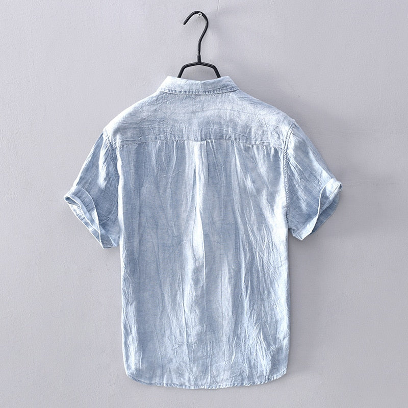 Camisa de Lino Manga Corta Coastal – Azul Claro