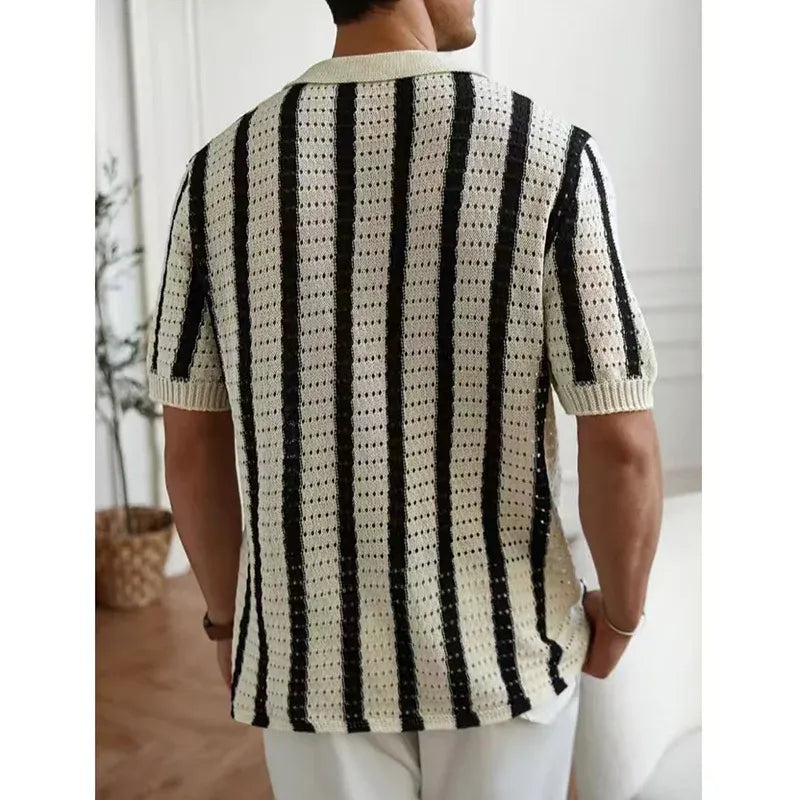 Polo de Punto con Botones Riviera – Negro/Blanco