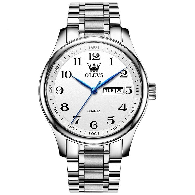 Reloj Clásico con Doble Calendario - Blanco/Dorado