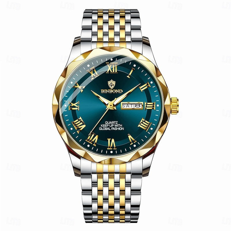 Reloj Romano con Calendario - Verde/Dorado