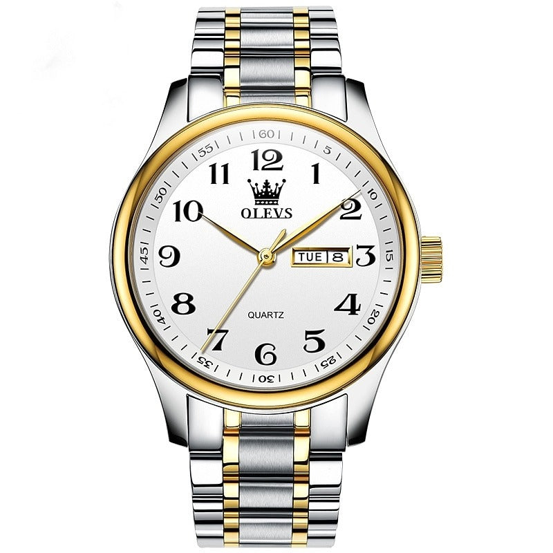 Reloj Clásico con Doble Calendario - Dorado
