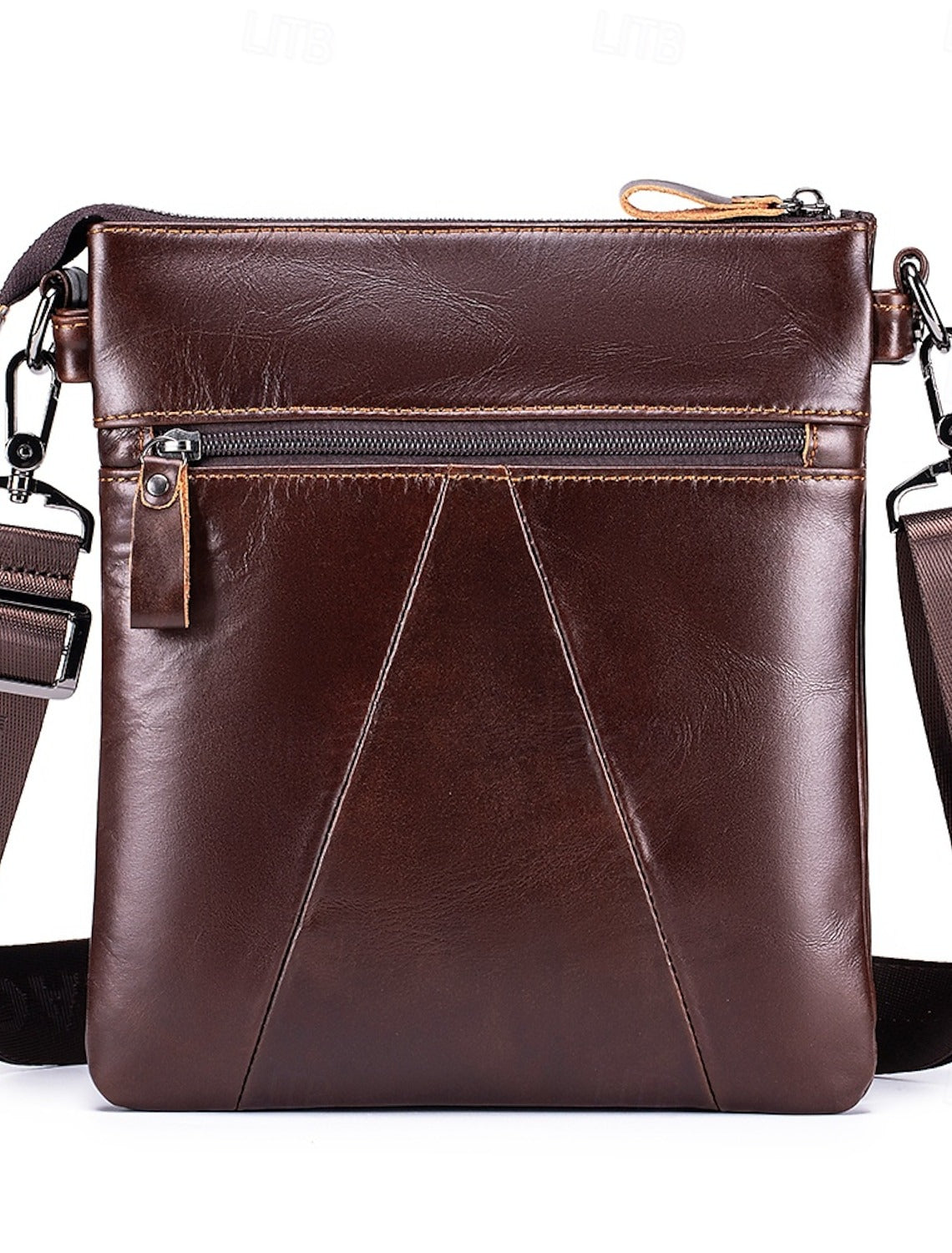 Bolsa Crossbody de Cuero con Cierre - Marrón