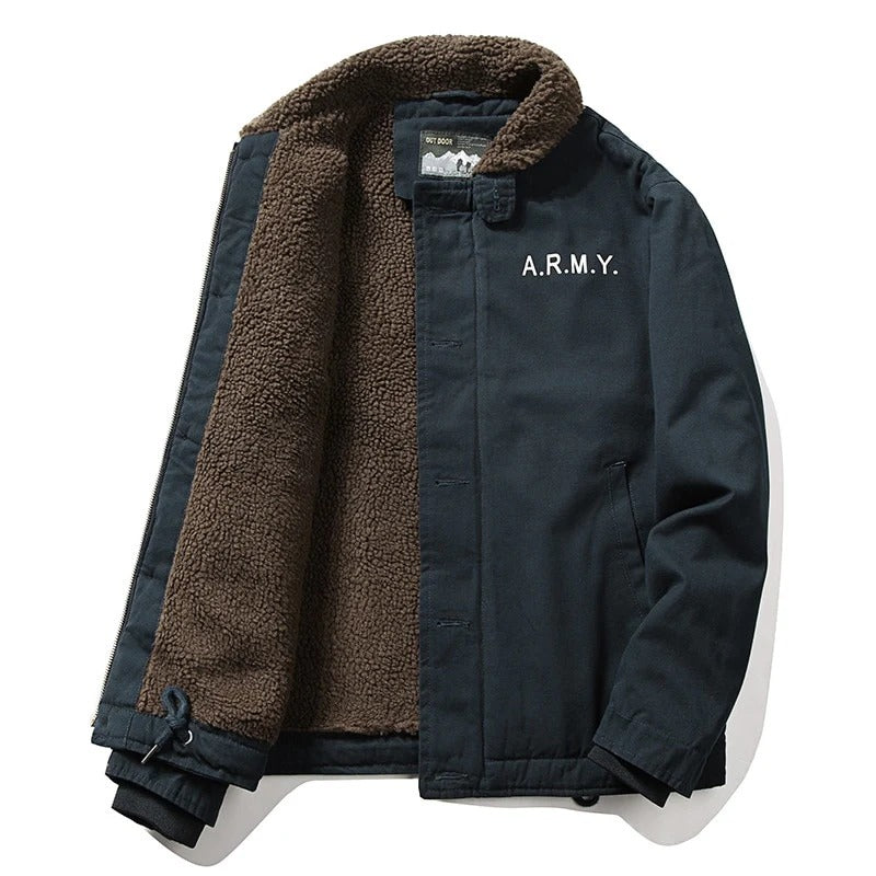 Chaqueta Estilo Militar con Forro de Borrego - Verde Claro