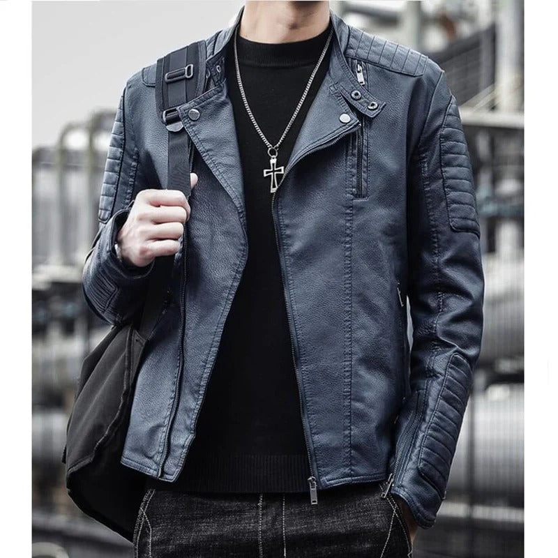 Chamarra de Cuero Sintético con Diseño Biker - Rojo