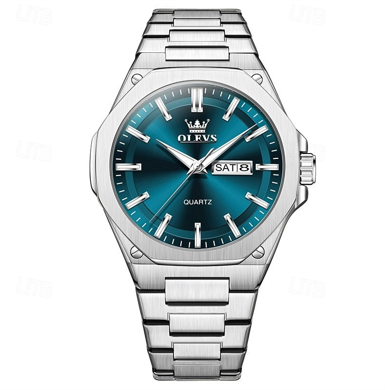 Reloj Octagonal de Acero - Azul/Plata