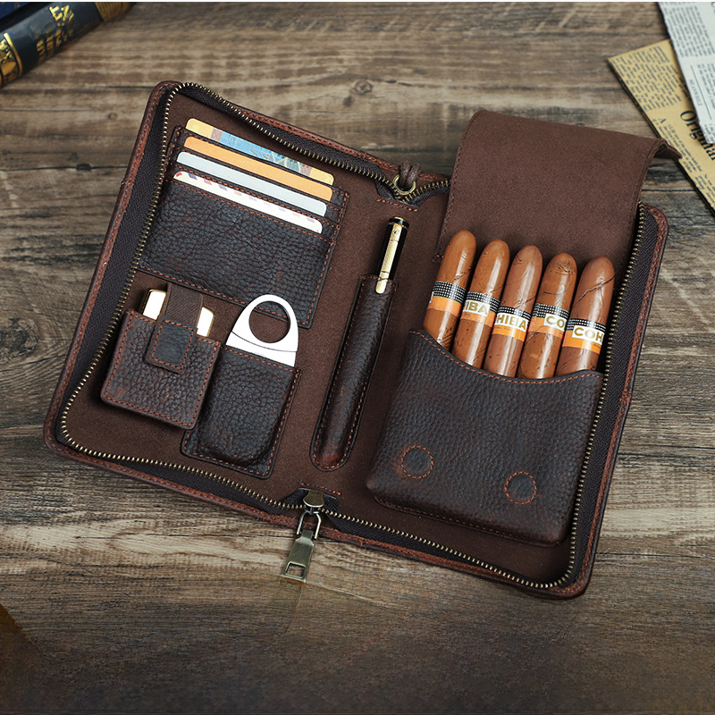 Estuche Organizador de Cuero para Puros y Accesorios de Viaje