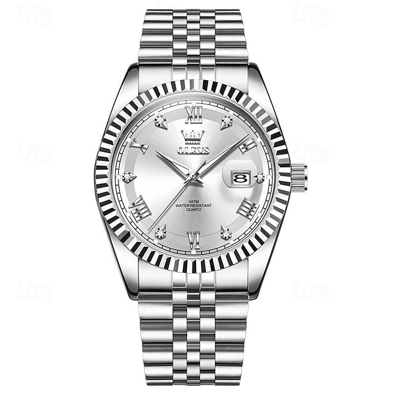Reloj Estriado con Fecha - Plata