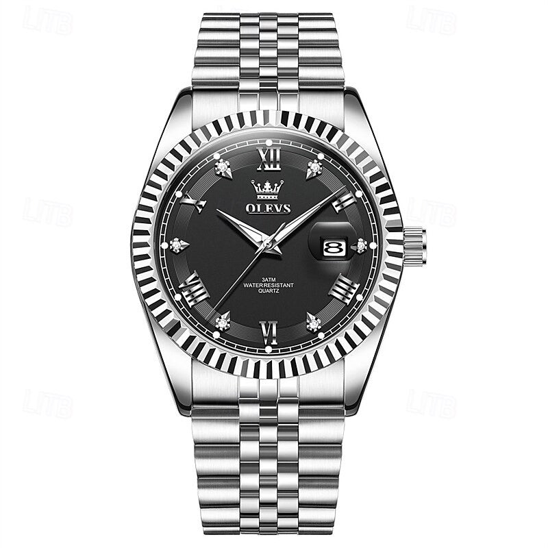 Reloj Estriado con Fecha - Negro/Plata