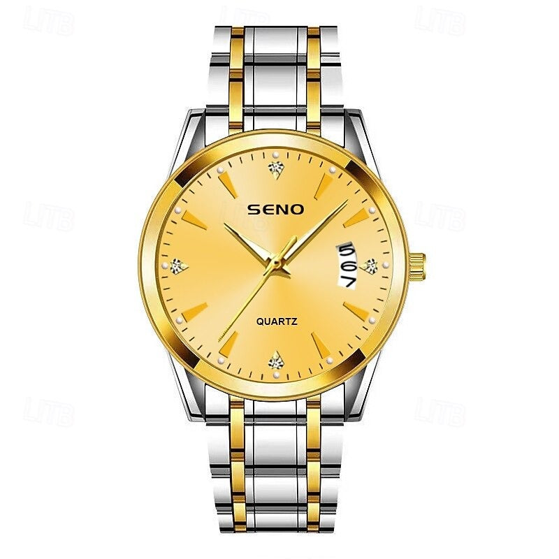 Reloj Elegante con Calendario - Plata/Dorado