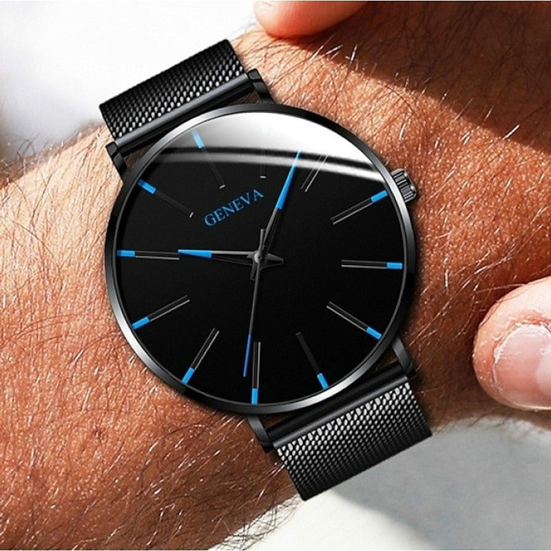 Reloj Ultrafino de Acero - Negro/Azul